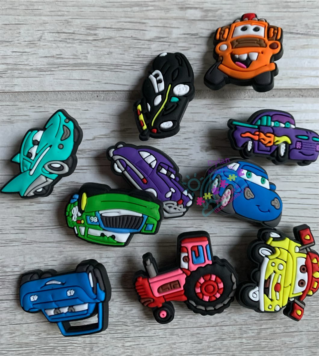 Cars Themed 10 Croc Charms ASSORTED